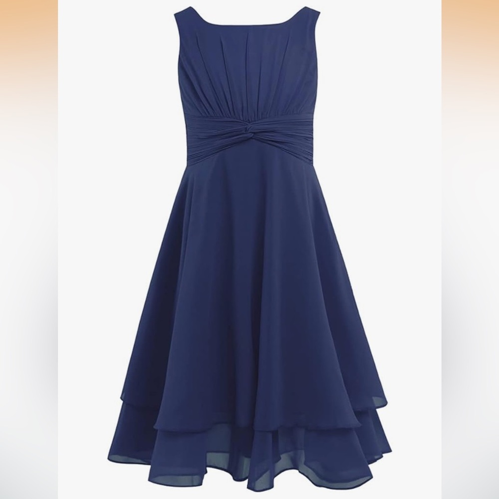 Girls Chiffon Navy Dress
